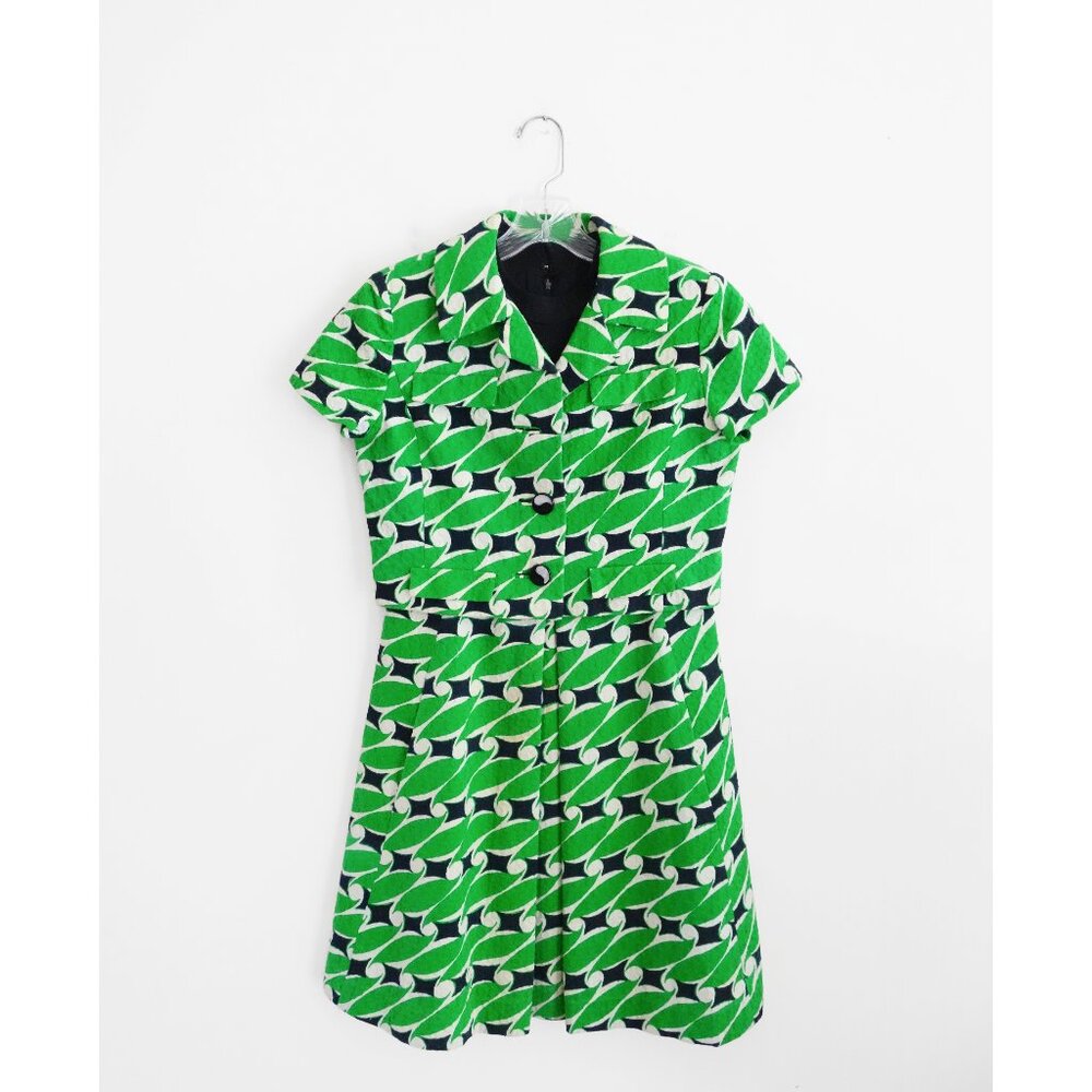 Vtg 60s 70s Elinor Simmons Malcolm Starr Green Black White Dress + Jacket 6 S M